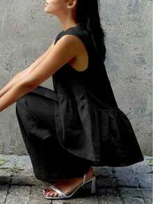 2 件套女士套装包括无袖上衣和松紧腰裤，纯色休闲优雅装扮，轻薄透明面料，适合晚会、海滩、婚礼、花园、街头