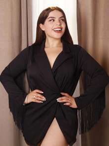 Lupita Cardoza 翻领流苏长款西装外套 - 黑色 - 查看 6