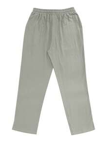 Solid Color Linen Woven Loose Casual Pocket Long Pants, Spring/Summer/Autumn - Grey - View 4
