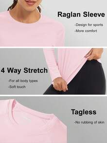KEFITEVD UPF50+ Women's UV Shirts Rash Guard Long Sleeve Outdoor Skin Protection T-Shirts Hiking Fishing Workout Rashguard - Baby Pink - View 4