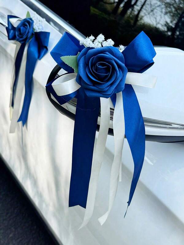 1PC Wedding Car Rearview Mirror Decoration Flowers; Door Handle Decoration Flowers; European And American Vintage Simulation Flowers; Wedding Chair Back Flowers; Artificial Rose And Stardust Flowers; Wedding Car Decoration Gift Flowers.