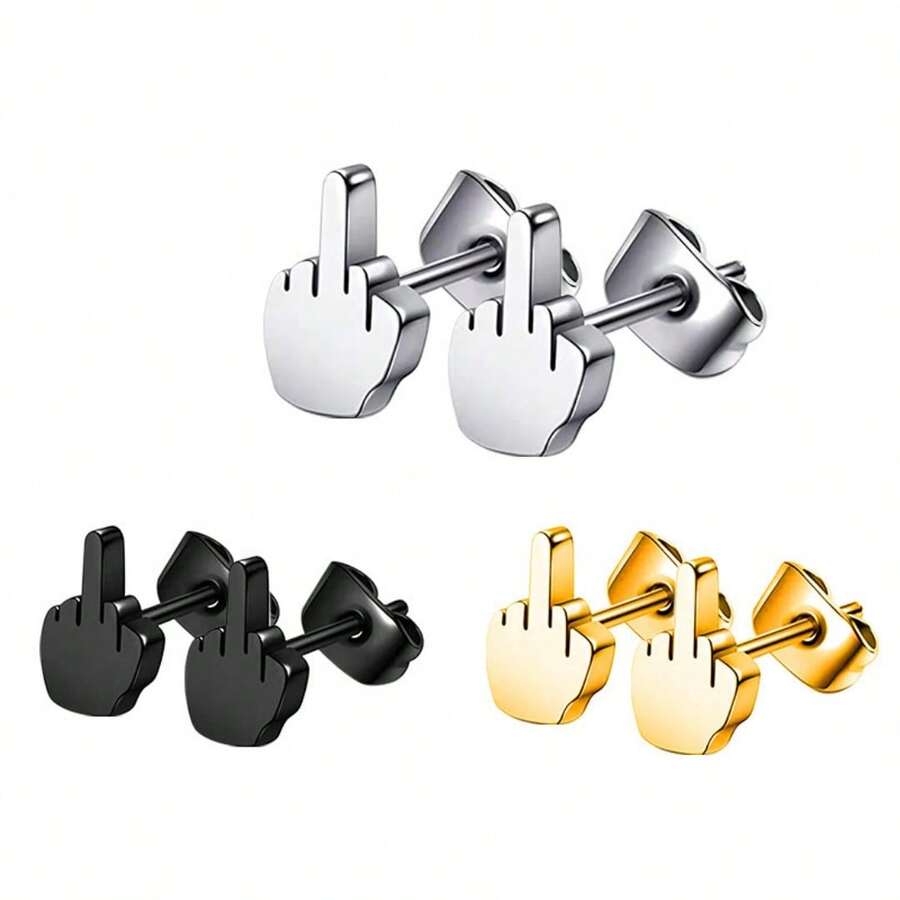 1 cặp/3 cặp Hoa tai thép titan cử chỉ cá nhân Hoa tai xỏ ngón giữa sáng tạo Hoa tai xỏ khuyên thời trang - Nhiều màu - Xem 1