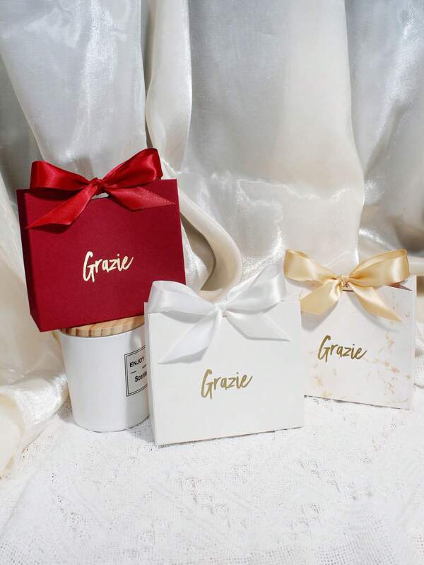10 piezas Caja de regalo Grazie con cinta - Elegante caja de obsequio de agradecimiento italiano en mármol, rojo, azul marino, blanco y verde - Caja de cartón cuadrada para dulces para boda, despedida de soltera, baby shower, cumpleaños, aniversario, regalos de fiesta o evento con temática europea