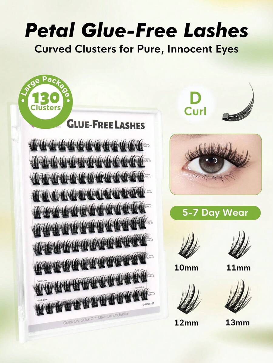 [130Pcs] GENIELASH Glue-Free Petal Eyelash For Beginner Self Adhesive Eyelashes Natural False Eyelashes No Need Glue