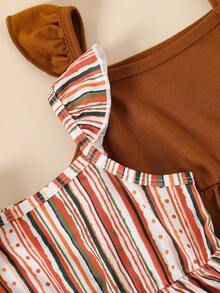 3pcs Baby Girls' Flower & Stripe Full Print Sleeveless Top + Shorts Set