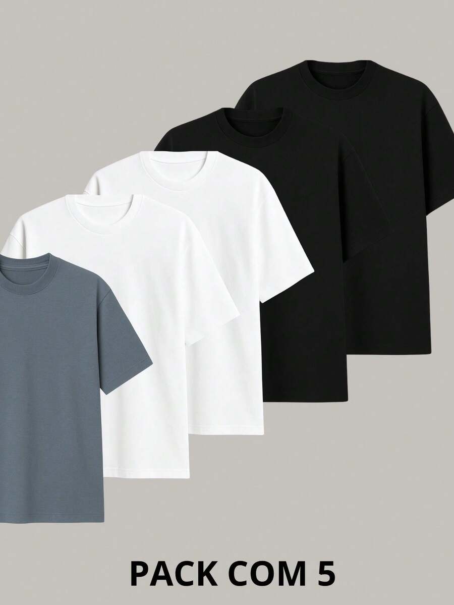 Kit Of 5 Premium Men's Oversized T-Shirts, Trap Street Style, Gringa Bodybuilder, Valentine's Day - 2 Black, 2 White and 1 Gray - View 1