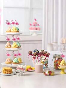 50 件夏季火烈鸟纸杯蛋糕装饰，3D 夏威夷鸡尾酒水果棒，热带火烈鸟纸杯蛋糕签，适用于新娘送礼会、婚礼、海滩派对、夏季泳池派对装饰