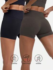 2 Stücke Sport Yoga Shorts Lauf- und Fahrrad Shorts Pilates Fitness Übungsshorts feuchtigkeitsabsorbierend Outdoor Yoga Dreiviertel Hosen