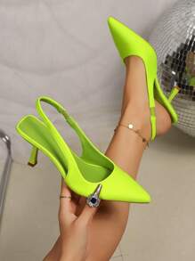 Green Pointed Toe High Heel Women's Sandals,Slim Heel Closed Toe Fashionable Ladies Shoes