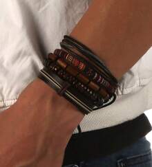 Wrap Bracelets With Hemp Cords Wood Beads Leather Wristbands Unisex Boho Style - 木珠款式 7 - 查看 9