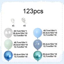 Under The Sea Balloons Garland Arch Kit, 123pcs Dusty Blue Teal Pastel Green Metallic Blue Green Ocean Balloon With Transparent Balloons For Shark BabyShower Sea Animal Birthday Party Decorations