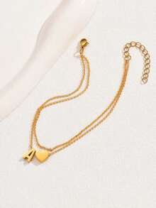 1 件时尚优雅女士热金色爱心 26 个字母双层脚链适合女士日常佩戴