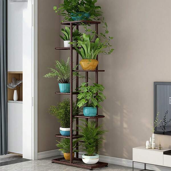 Supporto per piante a 7 ripiani, mensola angolare per piante da fiore, supporto alto per piante da interno, mensola per piante, mensola espositiva, organizer per soggiorno, balcone, giardino