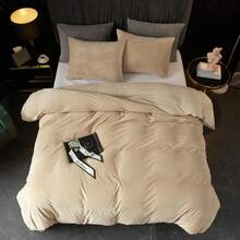 DIvellow Velvet Duvet Cover Queen Set Sage Green Comforter Cover 3Pcs Ultra Soft Cover Breathable Solid Luxury Flannel Velour Duvet Cover Zipper Closure Corner Tie - 卡其色 - 查看 2