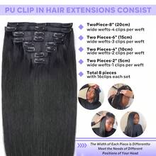 Real Human Hair Clip In Hair Extensions 8Pcs Human Hair Clip In Extensions Straight Remy Human Hair Extensions Clip Ins For Women Double Weft 16-24Inch - Natural Black - 查看 6