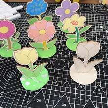 12pcs Wooden Flower Ornaments - Roses, Lilies & Sunflowers Designs For DIY Crafts, Spring & Easter Party Table Decorations, Unfinished Wood Material, Festive Craft Supplies | Vibrant Table Decor | Natural Finish Flowers, Bouquet Accessories