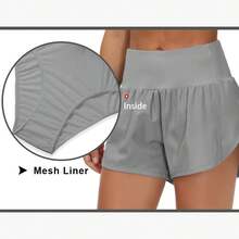 Womens High Waisted Running Shorts Quick Dry Athletic Workout Shorts With Mesh Liner Zipper Pockets Loose Fit - 灰色 - 查看 5