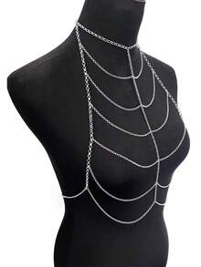 1 buc lanț de corp argintiu metalic, lanț de piept sexy, bijuterii de plajă - Argint - Vizualizare 3