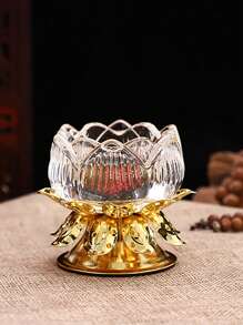 1pc, Elegant Crystal Lotus Candle Holder, Tabletop Religious Candlestick Decor, Alloy Butter Lotus Candlestick Ideal For Christmas, Easter, Thanksgiving, And More, Elegant Candle Holder, Candle Decor