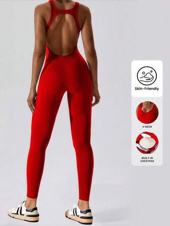 Yefecy 女式纯色镂空露背运动收腹连体裤，女式工装裤，舒适速干U领瑜伽健身连体裤。女式连体裤，运动服。女式连体裤，返校装塑身衣