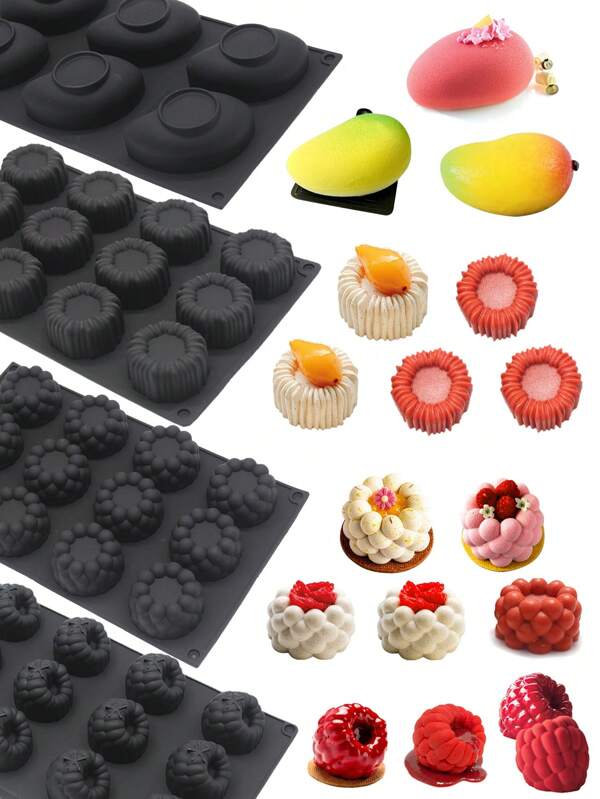 1 pieza Molde de silicona redondo pequeño para pudín de gelatina, herramienta de horneado y decoración de pasteles, mousse, brownies y postres franceses de frambuesa y mango, resistente al calor para magdalenas, molde DIY para jabón, velas y resina