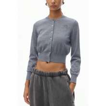 Alexander Wang Logo Cropped Cardigan In Superfine Merino - Default - View 2