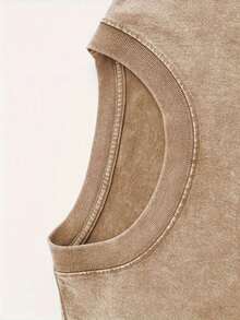 1 Piece, 230g Washed T-Shirt, Art Printed Letter Pattern Printed T-Shirt, Seasonal Casual Chaoliu Recreation Men's T-Shirt, Round Neck High Street Pure Cotton Short Sleeved T-Shirt, Fashionable Boutique T-Shirt - 卡其色 - 查看 4