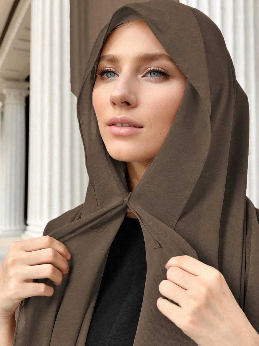 1pc Muslim Women Chiffon Instant Hijab With Attached Hat, Casual Prayer Headwrap, Modal Hijab Scarf With Magnetic Closure, All Season Suitable,Beach,Holiday - Magnetic Buckle Lazy Scarf Tube Hat Integrated Headscarf - View 1