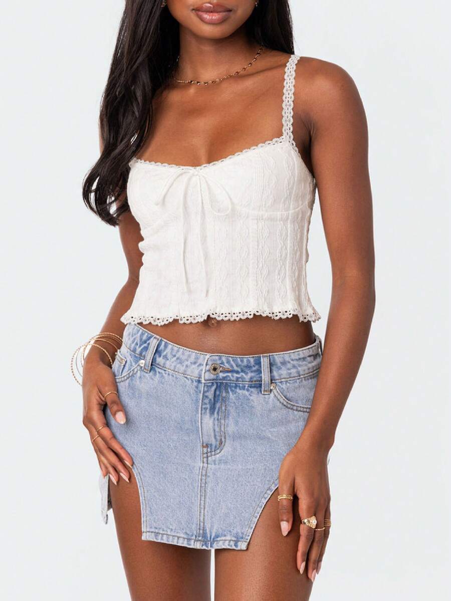 Women Lace Trim Camisole Spaghetti Strap Tank Tops Sleeveless Cami Shirt Summer Going Out Top - trắng - Xem 1