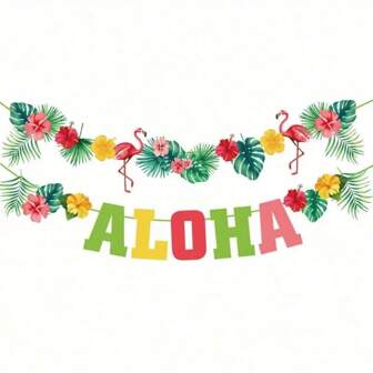 Hawaiian Party Decorations Flamingo Garlands Hawaii Luau Tropical Party ALOHA Banner For Summer Beach Birthday Party Decoration Luau Party Supplies Tropical Theme Summer Beach Pool Party Decorations Luau Birthday Party Decor