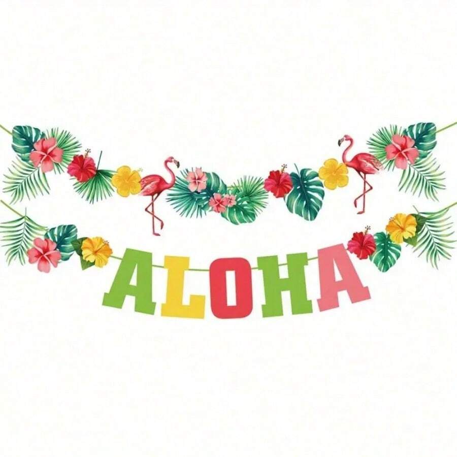 Hawaiian Party Decorations Flamingo Garlands Hawaii Luau Tropical Party ALOHA Banner For Summer Beach Birthday Party Decoration Luau Party Supplies Tropical Theme Summer Beach Pool Party Decorations Luau Birthday Party Decor