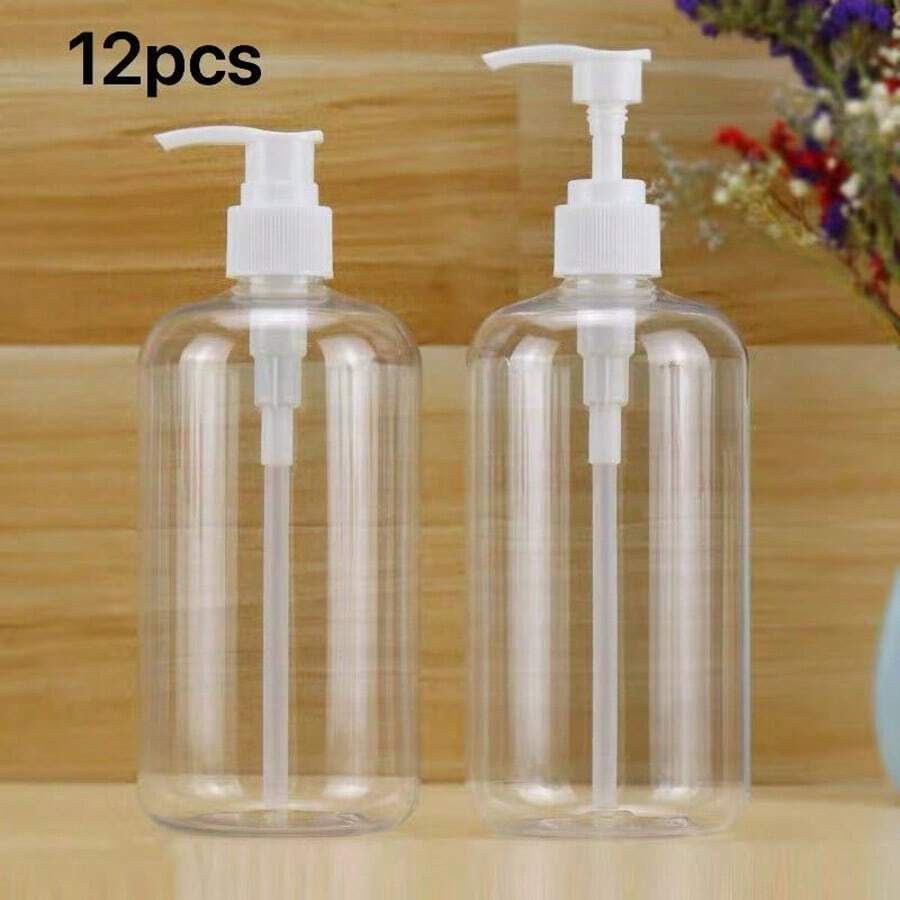 Set de 12 botellas de plástico recargables de 500ml, aptas para champú, jabón de manos y gel de baño - sin fragancia, ideal para la organización del baño