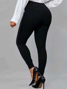 shakira Liso Sexy Poliéster Plieguess LEGGINS Diario Toda temporada - Negro - Ver 4