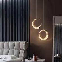 Lampada a sospensione moderna a forma di mezzaluna LED dorata, paralume ellittico in acrilico, temperatura di colore regolabile da 3000K a 6000K, luce a soffitto LED dimmerabile, adatta per isola della cucina, sala da pranzo, camera da letto - Luce a sospensione circolare con cavo regolabile