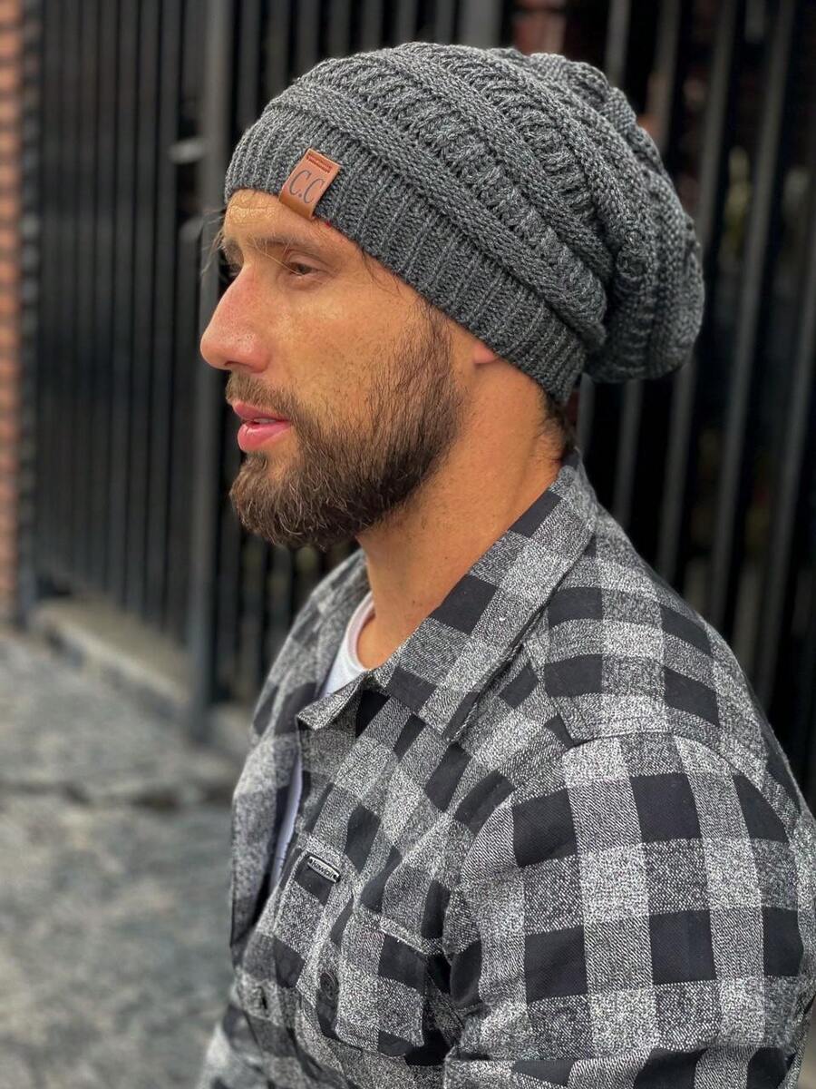 Unisex Striped Beanie Hat Other Fabric - Medium Gray - View 1