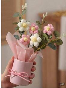 1 件手工编织多彩羊毛马卡龙花束，桉树叶花束，装在抱抱桶里，适合居家及户外装饰，礼品袋适合见面时赠送给亲朋好友，母亲节纪念礼物，情人节礼物，节日派对用品