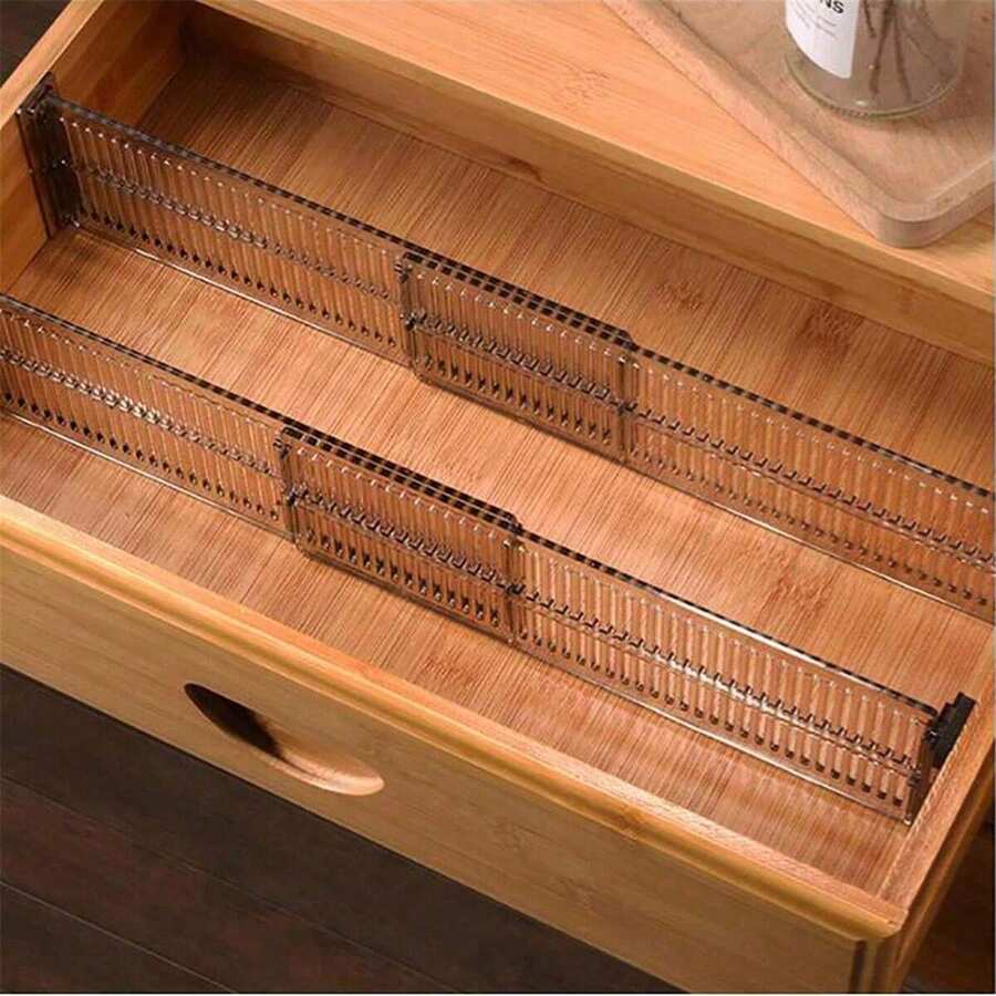 2 pezzi Divisori regolabili in plastica per cassetti, organizzatore espandibile a griglia per biancheria intima, calze e decorazioni per la casa, adatto per decorazioni da festeggiare - Nero trasparente - Visualizzare 1