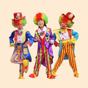 儿童小丑服装，无道具假发/鞋子，男童百搭套装，适合舞台表演，节日礼服（注意：由于产品批次不同，您收到的产品在细节上可能会有一些细微的差异，例如帽子上的花朵和衣服口袋的颜色差异，以及蝴蝶结的图案差异。这些都是不可避免的，请理解）