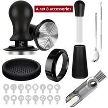 1 juego de 51/53/58mm Espresso Coffee Tamper Kit, 4/8 piezas, incluye Espresso Tamper, Anillo de dosificación magnético de metal, Estera para tamizar y Distribuidor de Pin, Base espiral de acero inoxidable con presión ajustable, adecuado para entusiastas del café en negocios y en el hogar, manualidades, fiestas, oficina y vuelta al cole