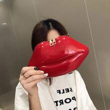Solid Color Lips Women PVC Crossbody Handbags Chain Messenger Bags Shoulder Evening Party Clutch Fashion Mini Zipper Bags, School Backpack