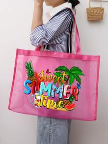 1PC Mesh Beach Bag Nylon Material Alphabet Printed Beach Mesh Tote Bag With Large Capacity,Use Tt Yourself Or Give Gifts To Others,Back To School Supplies Beach Bag ,Waterproof Backpack Vacation Bag For Friends,Mom,Teachers,Mother's Day Gift ,Summer Essentials ,Beach Essentials - Multicolor - View 9