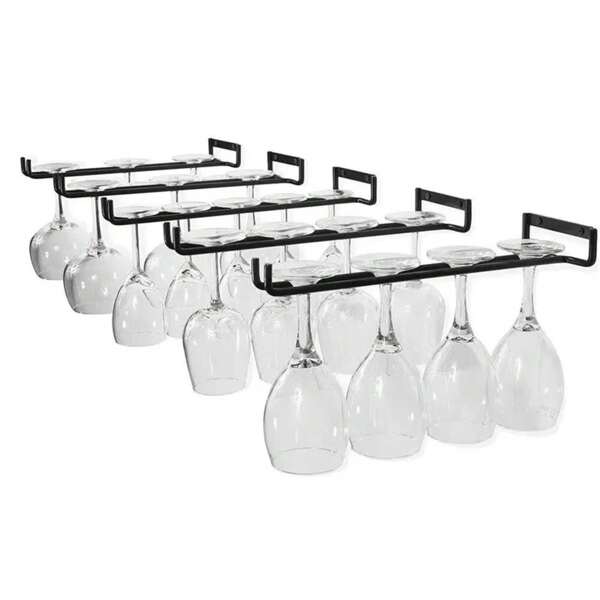 High-Quality Black Iron Wall Mounted Stemware Holder Goblet Hanging Rack Wine Glass Bar Organizer
