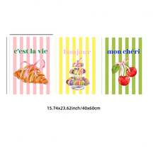 1/3 件诱人的法式甜点墙面艺术套装，鲜艳的樱桃和羊角面包印花，带有“甜蜜放纵”名言和巴黎糕点背景，大胆的蛋糕艺术无框画布，适合少女厨房/度假屋/海滩毕业装饰，送给她的完美礼物和最佳派对装饰（无框印刷品） - 旅行灵感墙面艺术，色彩缤纷的食物墙面印刷品，法式面包店墙面装饰印刷品 - 彩色 - 查看 12