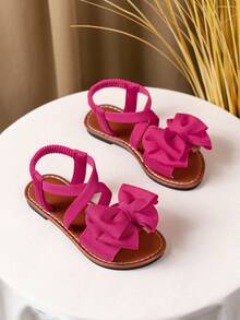 一双时尚儿童夏季沙滩凉鞋，2025新款儿童蝴蝶结凉鞋，波西米亚风凉鞋，手工编织凉鞋，休闲度假派对凉鞋 - 玫紅色 - 查看 2