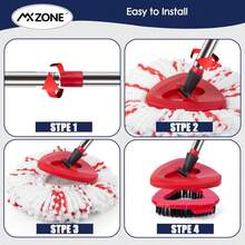 Spin Mop Head Replacement Base Handle Compatible With O Cedar EasyWring 1-Tank System, 3 Pack 40% More Cleaning Power Replace Heads, 1 Mop Handle, 1 Base And 1 Scrub Brush Combo Set