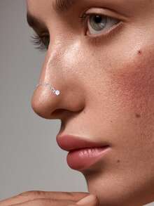 1pc Stainless Steel Nose Ring Chain With Embedded Round White/Blue/Colorful Synthetic Cubic Zirconia Nose Stud With Chain, Nose Piercing Jewelry - Star - View 4