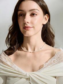 1pc Elegant Faux Pearl, Glass Seed Bead & Golden Metal Bead Choker Necklace For Women, Casual Cute Student Jewelry Gift, Fashionable Y2K Style, Multiple Color Options Winter Gifts - Beige - View 3