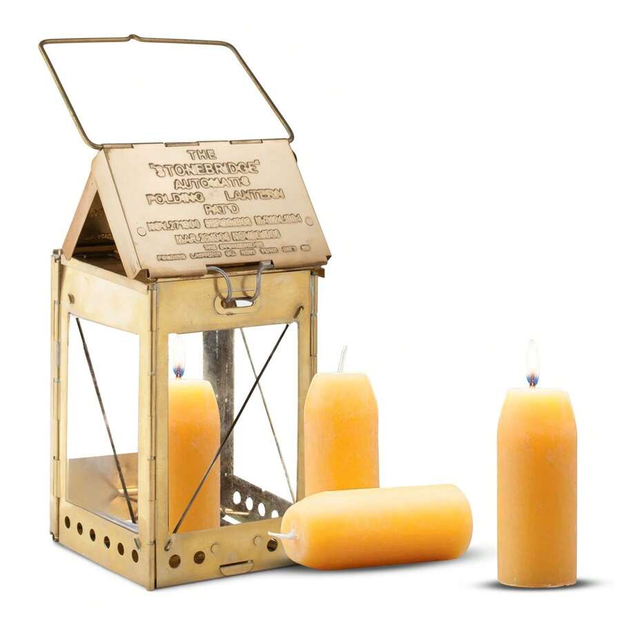 Candle Lamp Vintage Style Folding Brass Candle Lantern With Handle 3 Beeswax - Yellow - View 1