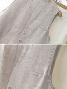 女士春夏休闲度假亚麻短款西装背心 - 灰色 - 查看 6