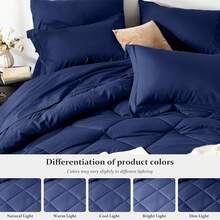 Newspin Queen Bed In A Bag 8 Pieces Comforter Set, Black All Season Bed Set, Queen Bedding Sets With Comforter And Sheets, Pillow Shams, Flat Sheet, Fitted Sheet, Pillowcases And Bed Skirt - 藍色 - 查看 4